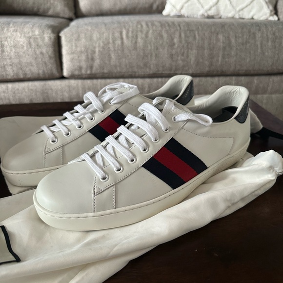 Gucci Aces, Men’s 12.5 US, worn exactly once. White / Navy - Picture 2 of 6